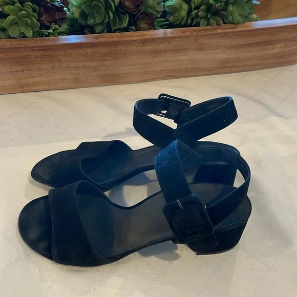 Paul Green sandals SAMTZIEGE SCHWARZ black suede heeled heels size UK 6 US 8 EUC - Picture 4 of 8